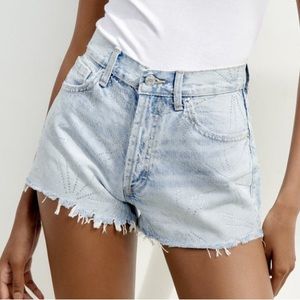 Zara Rhinestone Mid-Rise TRF Denim Shorts